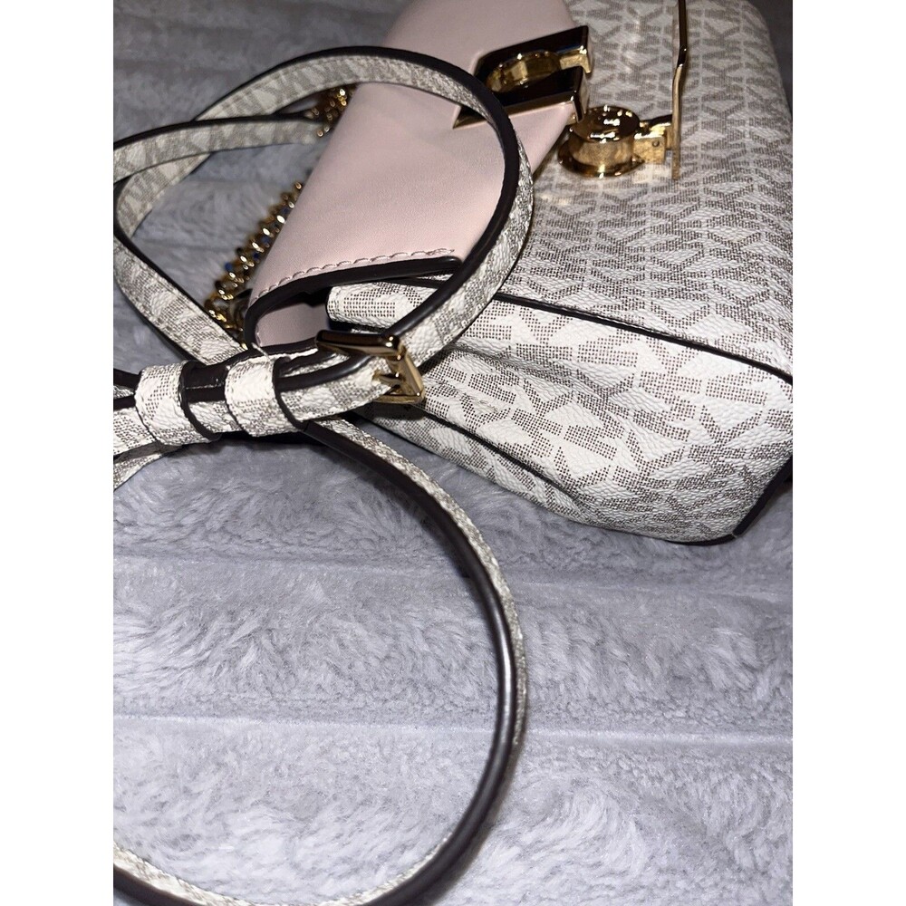 Michael Kors Lita Leather Two Tone Pink Crossbody Designer Bag Preppy Classic - Picture 4 of 9